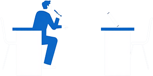 minimalist vector illustration depicting contest judging, moderation, voting, blue and gray colors