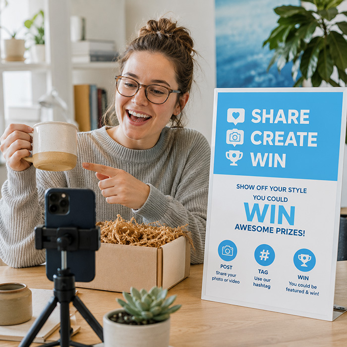 User-generated content social media contest platform showing photo submission gallery and analytics